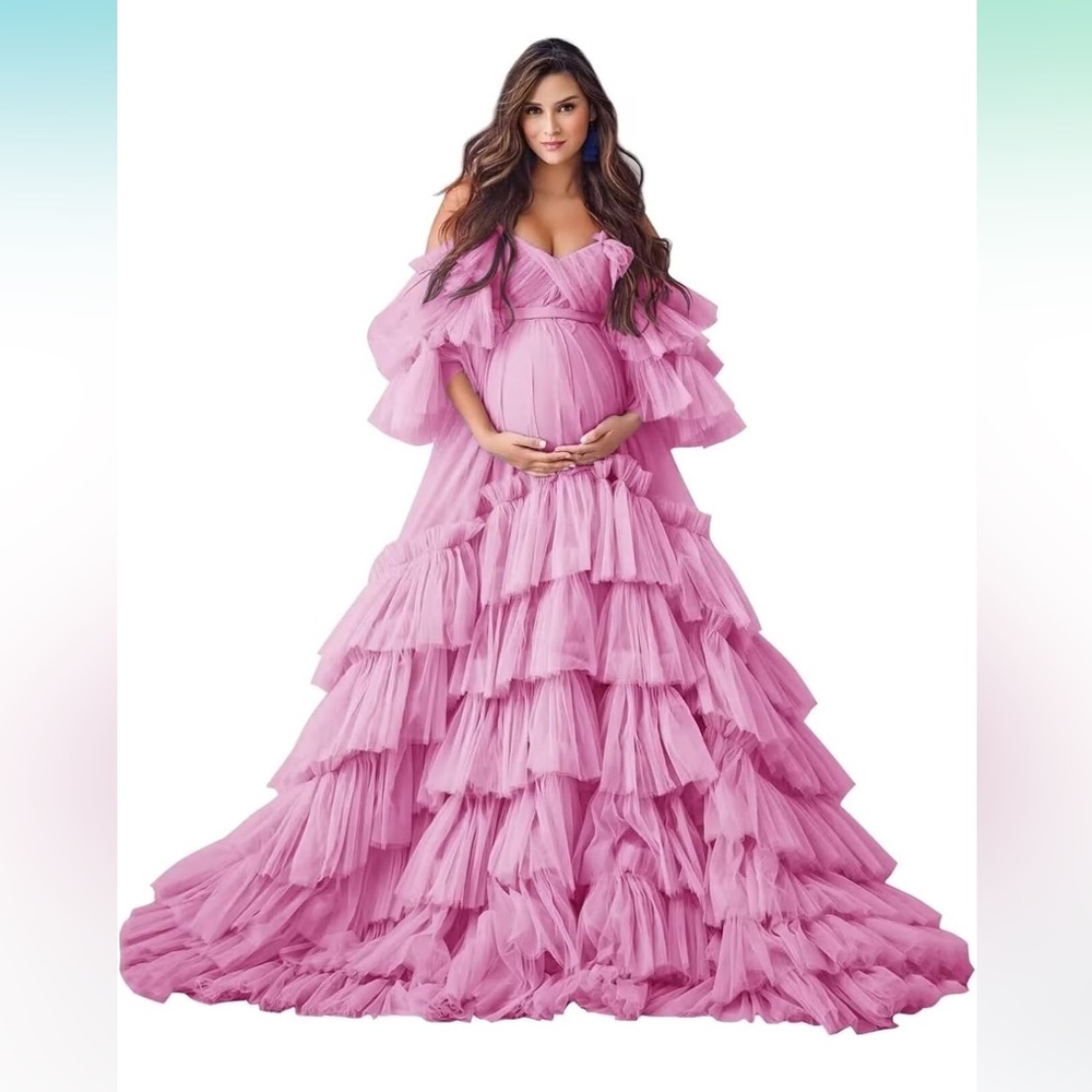 Pink tulle maternity dress